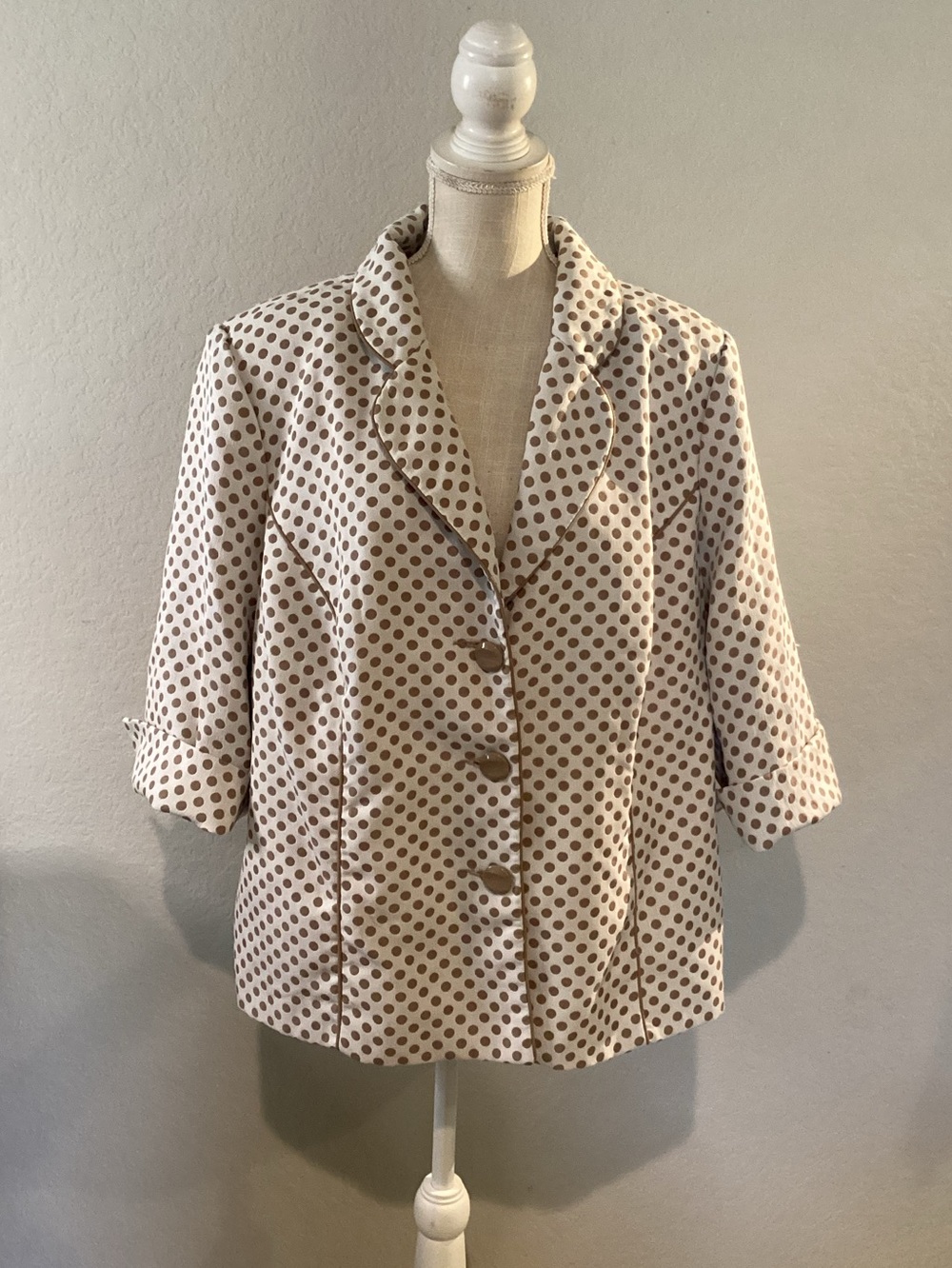 Danillo Polka Dot Button Front Blazer Jacket - Cream and Brown